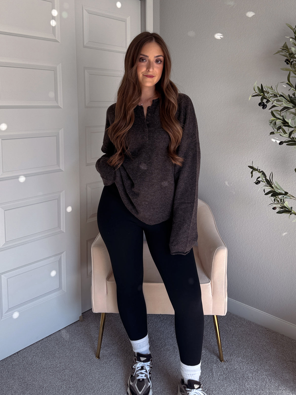 Dillon Oversized Henley Sweater (Deep Brown)