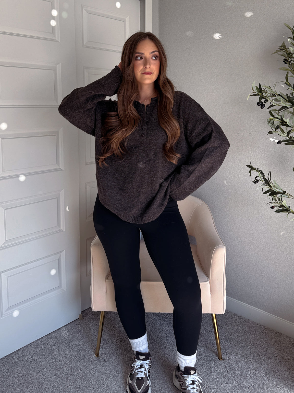 Dillon Oversized Henley Sweater (Deep Brown)