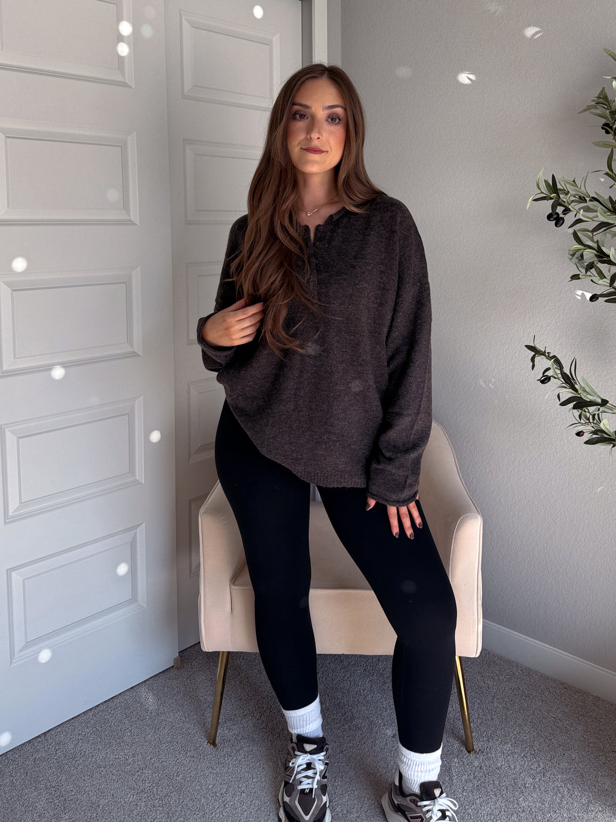 Dillon Oversized Henley Sweater (Deep Brown)