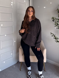Dillon Oversized Henley Sweater (Deep Brown)