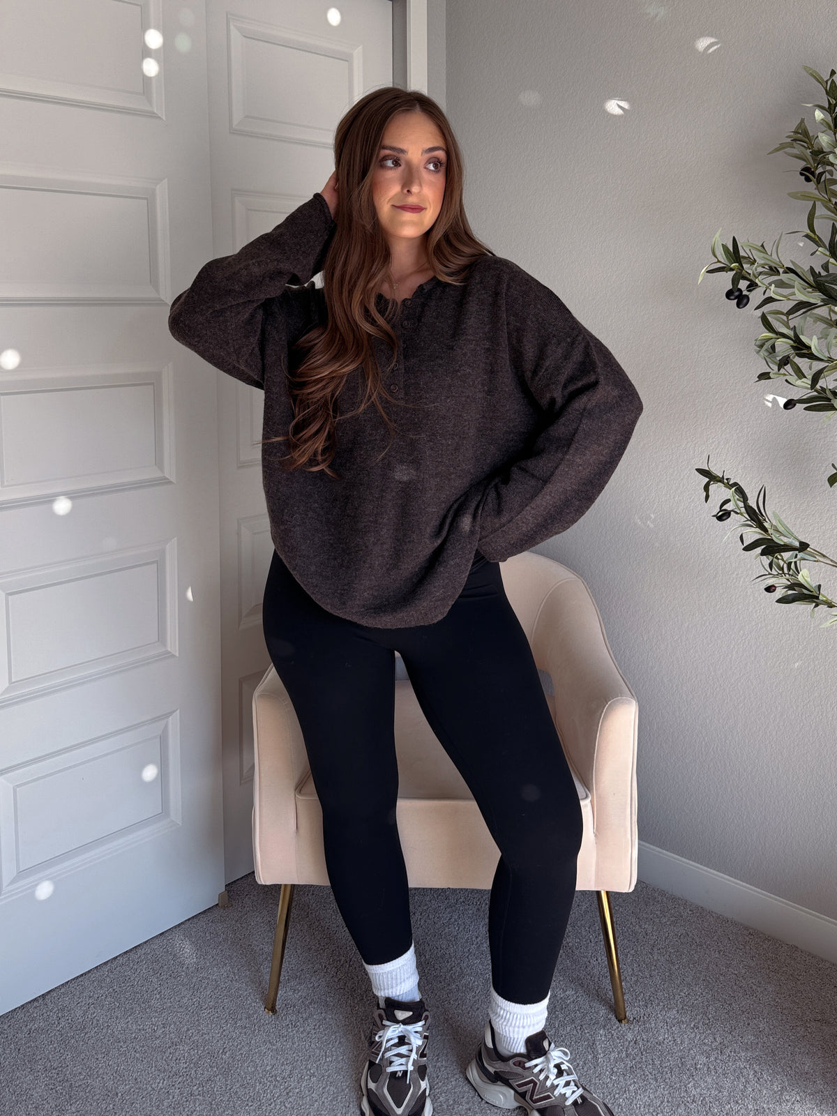 Dillon Oversized Henley Sweater (Deep Brown)