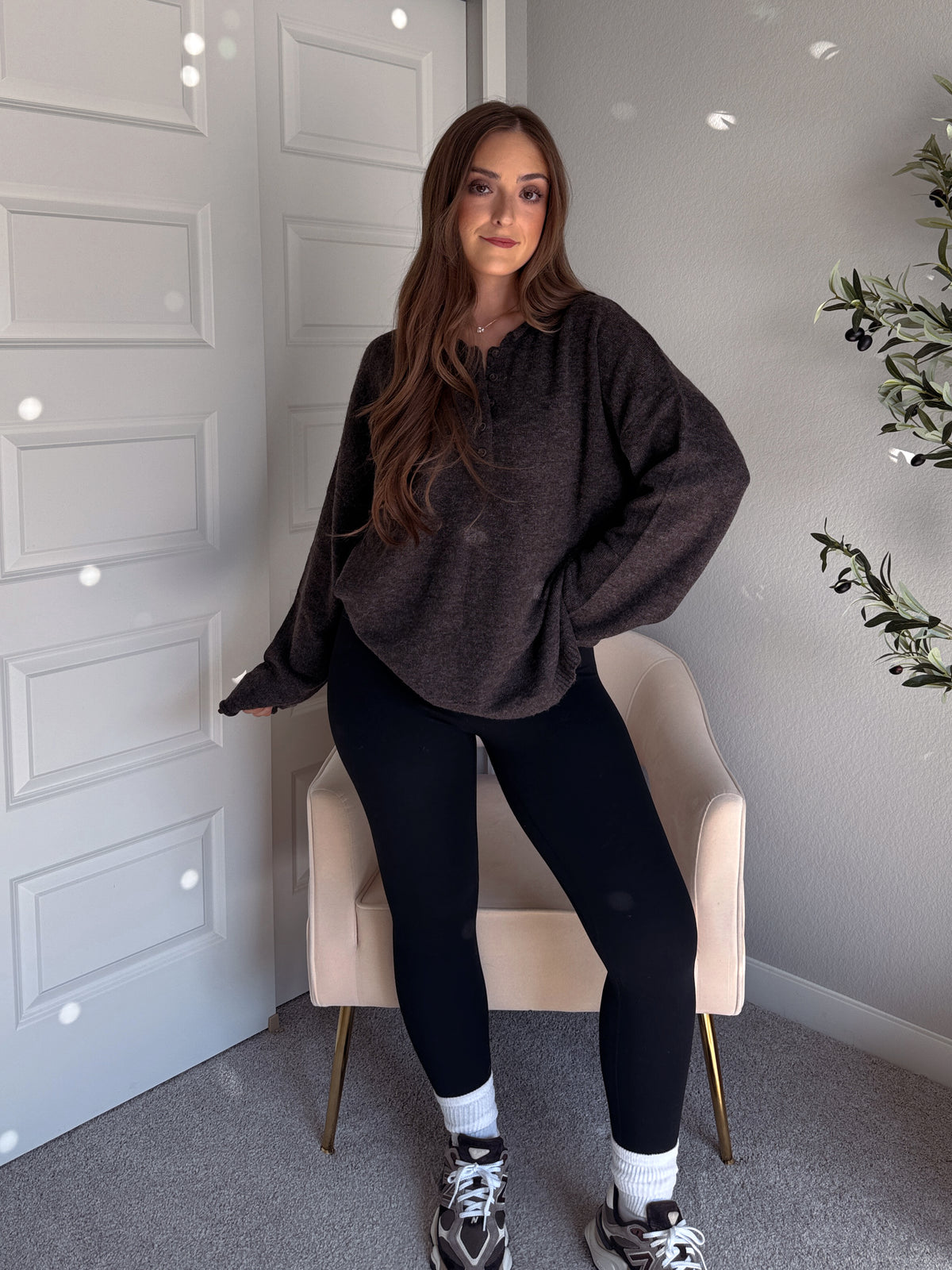 Dillon Oversized Henley Sweater (Deep Brown)