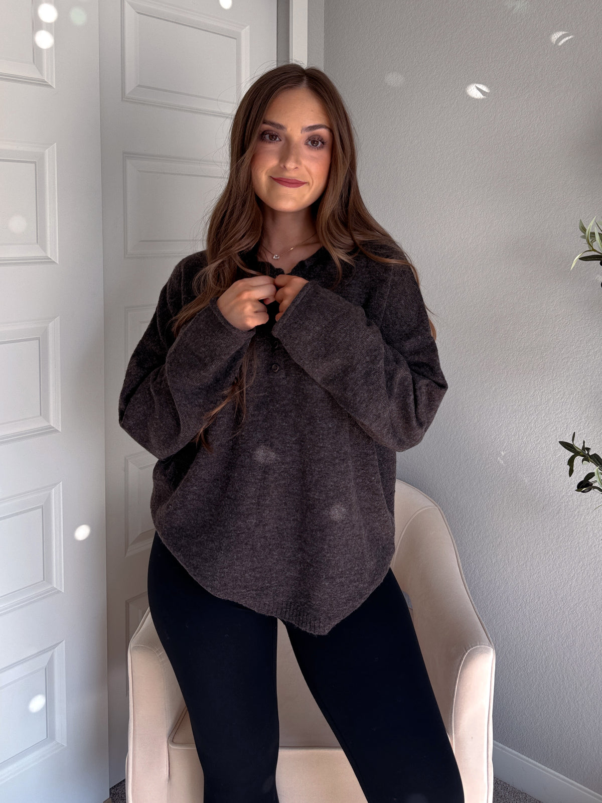 Dillon Oversized Henley Sweater (Deep Brown)