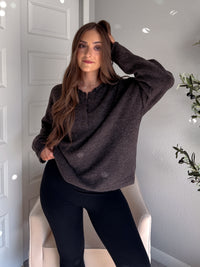 Dillon Oversized Henley Sweater (Deep Brown)