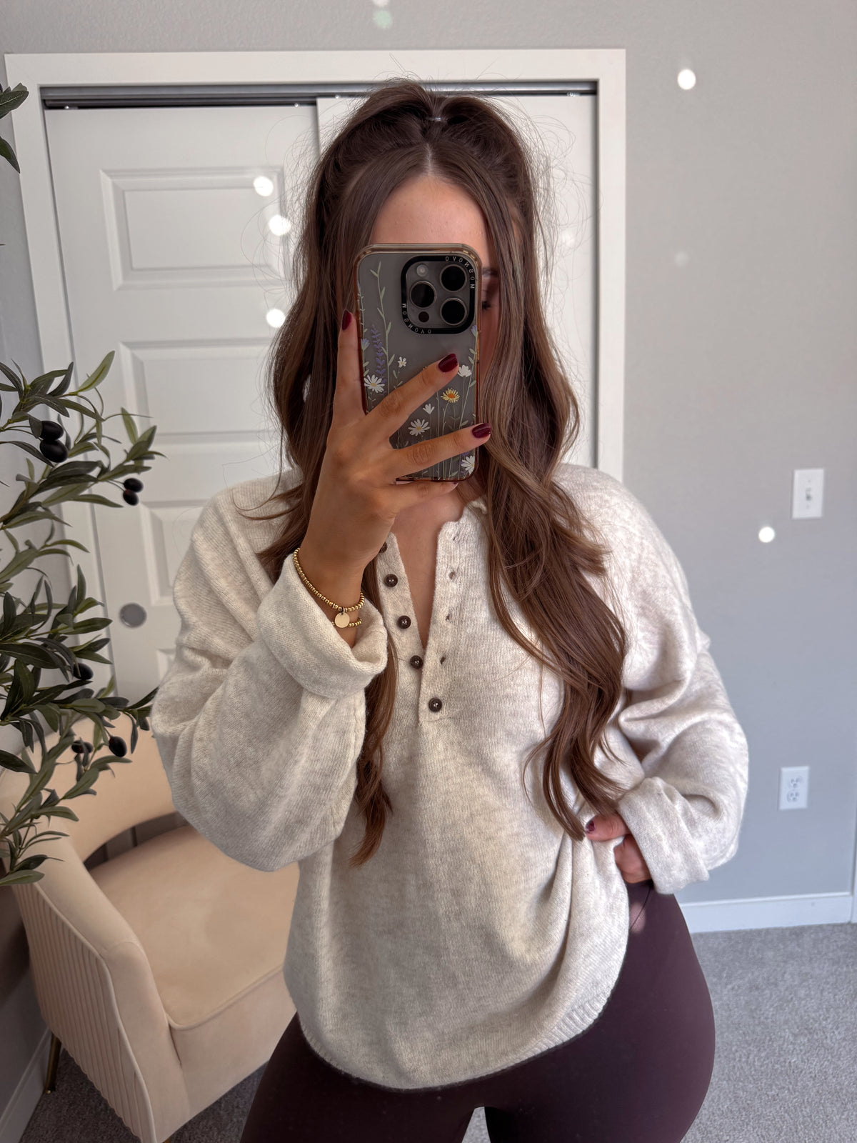 Dillon Oversized Henley Sweater (Oatmeal)
