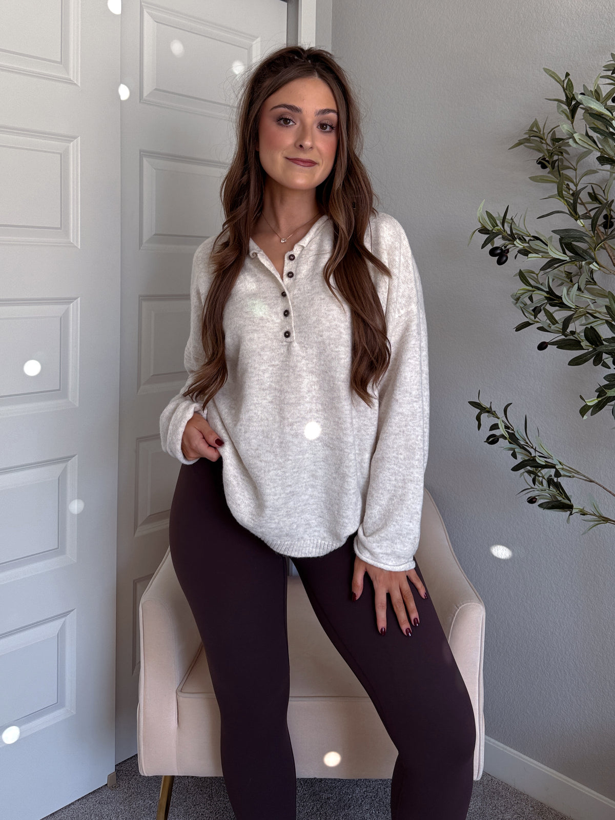 Dillon Oversized Henley Sweater (Oatmeal)