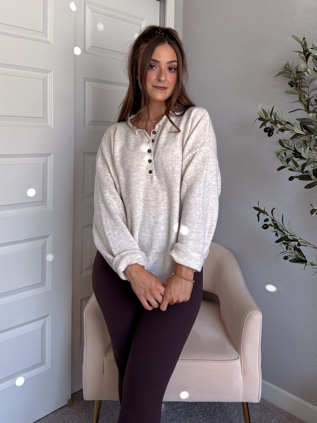 Dillon Oversized Henley Sweater (Oatmeal)