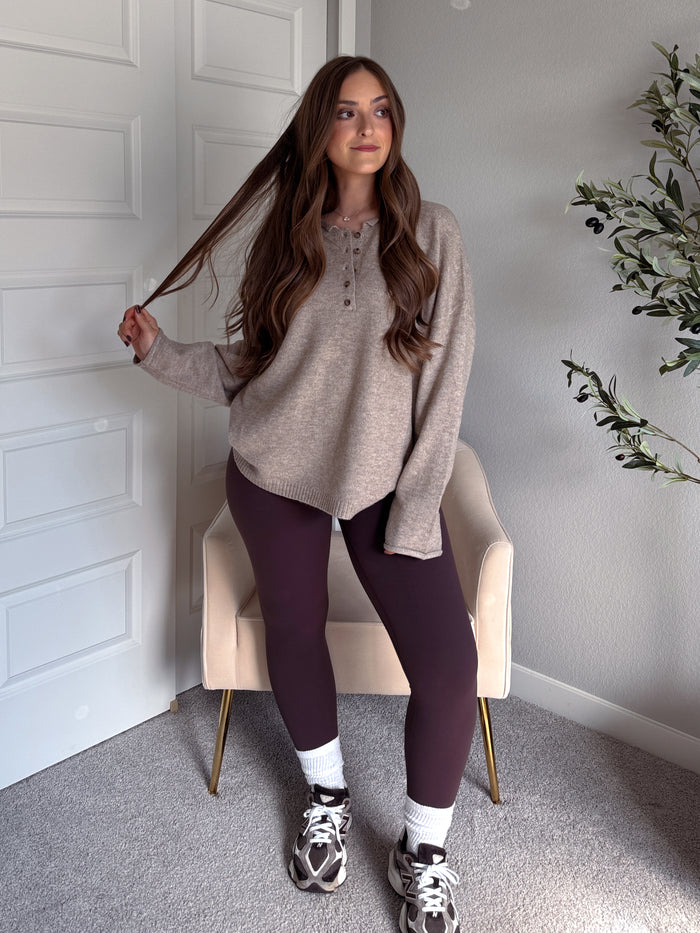 Dillon Oversized Henley Sweater (Taupe)