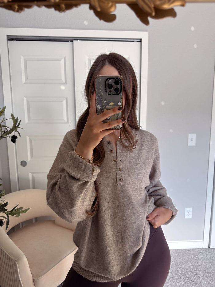 Dillon Oversized Henley Sweater (Taupe)