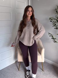 Dillon Oversized Henley Sweater (Taupe)