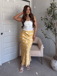 Dottie Satin Polka Dot Midi Skirt (Butter)