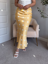 Dottie Satin Polka Dot Midi Skirt (Butter)