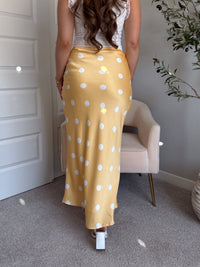 Dottie Satin Polka Dot Midi Skirt (Butter)