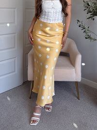 Dottie Satin Polka Dot Midi Skirt (Butter)