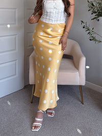 Dottie Satin Polka Dot Midi Skirt (Butter)