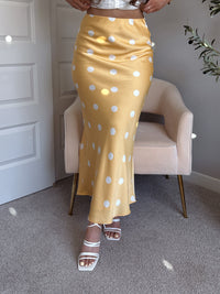 Dottie Satin Polka Dot Midi Skirt (Butter)