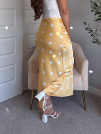 Dottie Satin Polka Dot Midi Skirt (Butter)