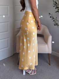 Dottie Satin Polka Dot Midi Skirt (Butter)