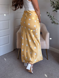 Dottie Satin Polka Dot Midi Skirt (Butter)