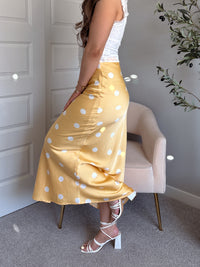 Dottie Satin Polka Dot Midi Skirt (Butter)