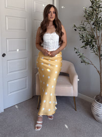 Dottie Satin Polka Dot Midi Skirt (Butter)