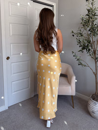 Dottie Satin Polka Dot Midi Skirt (Butter)
