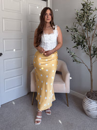 Dottie Satin Polka Dot Midi Skirt (Butter)
