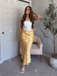 Dottie Satin Polka Dot Midi Skirt (Butter)