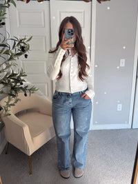 Elena Snap Button Fitted Cardigan (Cream)