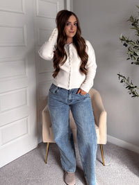 Elena Snap Button Fitted Cardigan (Cream)