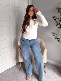 Elena Snap Button Fitted Cardigan (Cream)
