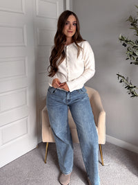 Elena Snap Button Fitted Cardigan (Cream)