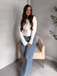 Elena Snap Button Fitted Cardigan (Cream)