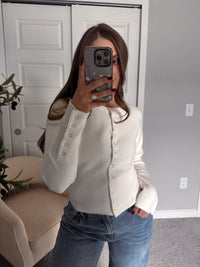 Elena Snap Button Fitted Cardigan (Cream)