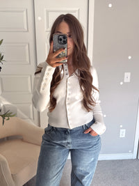 Elena Snap Button Fitted Cardigan (Cream)