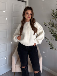 Ellison Round Neck Button Up Cardigan (White)