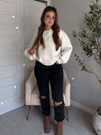 Ellison Round Neck Button Up Cardigan (White)