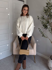 Ellison Round Neck Button Up Cardigan (White)