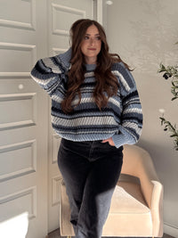 Elodie Striped Chunky Knit Crewneck Sweater (Blue/Multi)