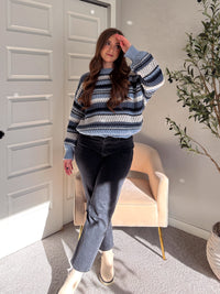 Elodie Striped Chunky Knit Crewneck Sweater (Blue/Multi)