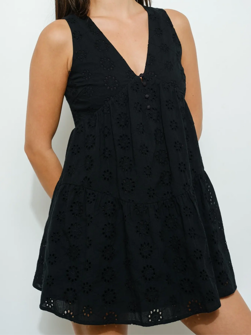 Emerson Eyelet Mini Dress (Black)