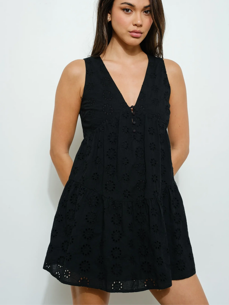 Emerson Eyelet Mini Dress (Black)