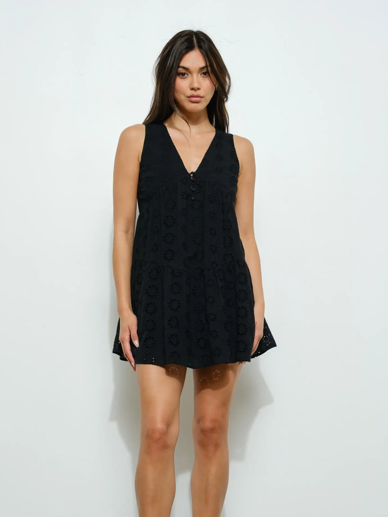 Emerson Eyelet Mini Dress (Black) Large Emerson Eyelet Mini Dress (Black) Large