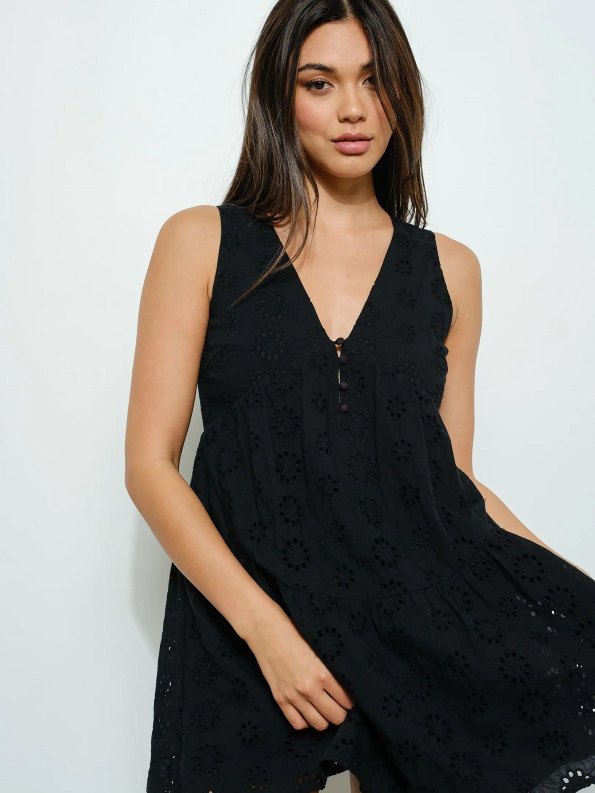 Emerson Eyelet Mini Dress (Black)
