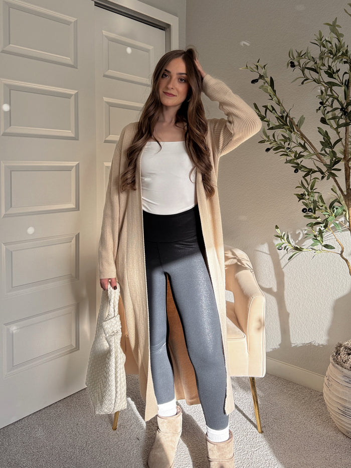 Emilia Longline Waist Tie Knit Cardigan (Oat)