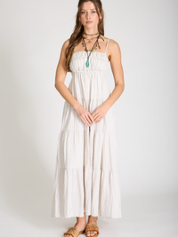 Emma Striped Tiered Empire Maxi Dress (Mocha)