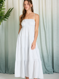 Emma Striped Tiered Empire Midi Dress (Denim Blue)
