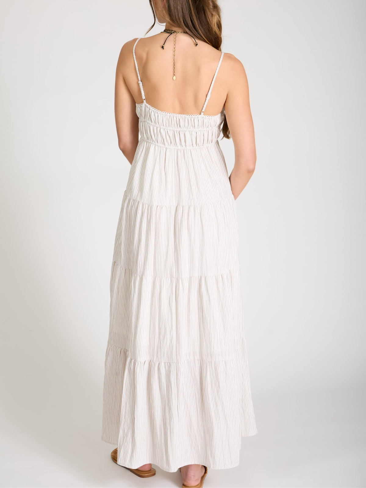 Emma Striped Tiered Empire Maxi Dress (Mocha)