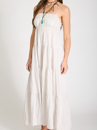 Emma Striped Tiered Empire Maxi Dress (Mocha)