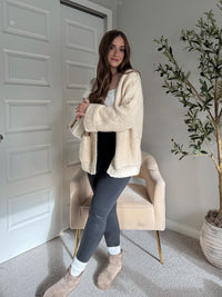 Evelyn Oversized Open-Front Knit Cardigan (Oat)